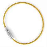 Nøglering af stålwire med nylon cover og skruelås. 150 mm. Guld.